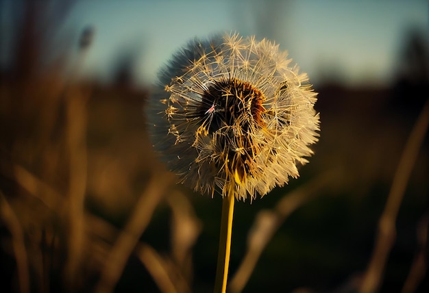 Dandelion flower on dark background Dandelion seeds closeupgenerative ai