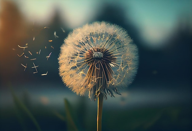 Dandelion flower on dark background Dandelion seeds closeupgenerative ai