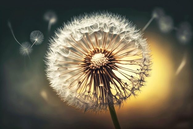 Цветок одуванчика с семенами в природе на светлом фоне генеративный ай