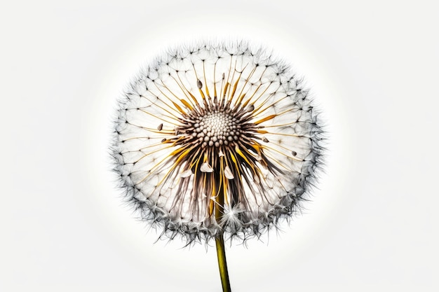 Dandelion flower with seeds on white background generative ai