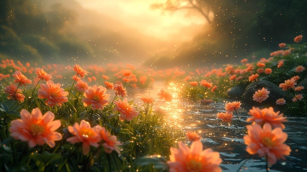 朝の雨の後オオカミの花 ボケの背景