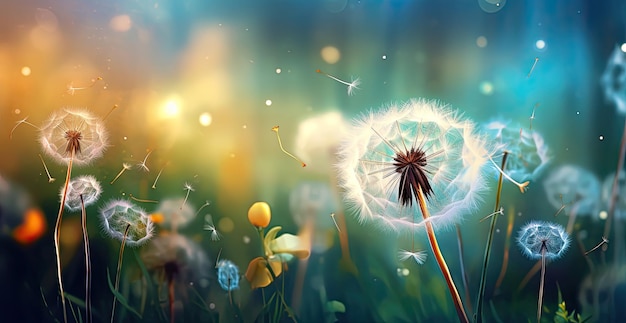 Dandelion grasses on a green background