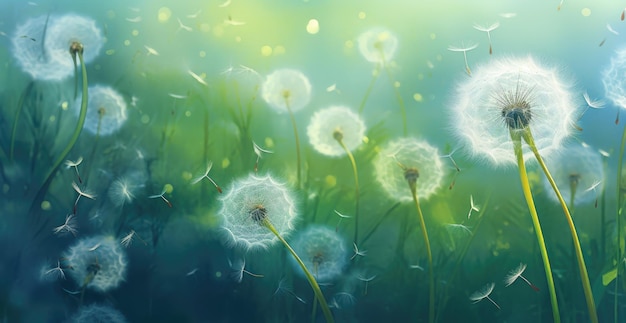 Dandelion grasses on a green background