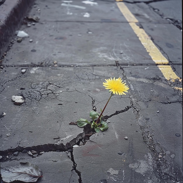 Photo a dandelion is growing out of a crack in the sidewalk