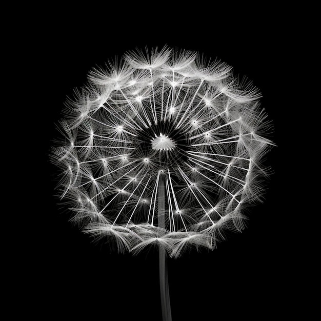 Dandelion isolated on black background AI Generative