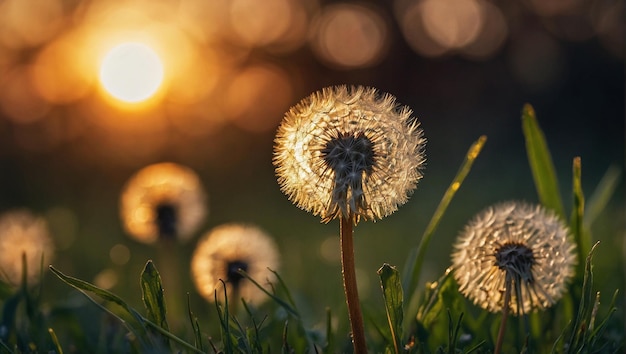 Photo dandelion in the meadow at sunset beautiful nature background