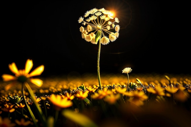 写真 タンポポの花を通して日の出と日の入りを眺めるタンポポの写真がとても美しい