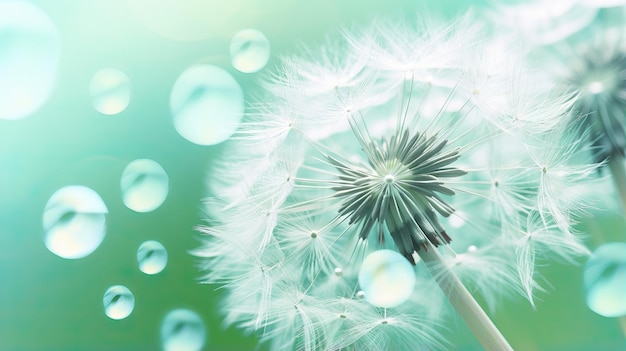 Dandelion plant with water droplet in the nature background