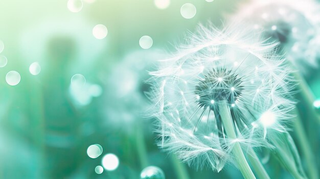 Dandelion plant with water droplet in the nature background