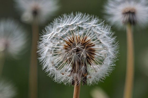 Dandelion seed head against blurred background