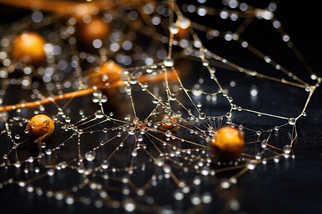 Dandelion seeds caught in spider web