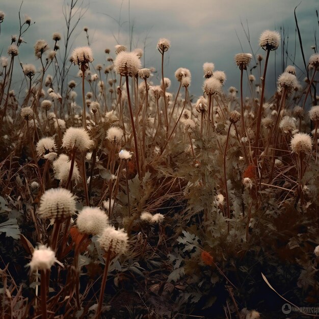 Dandelion seeds in the field Vintage style toned picture