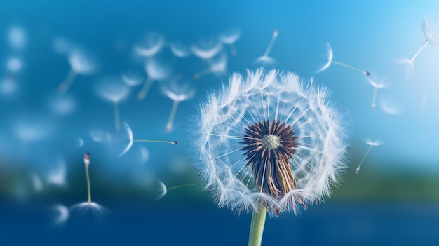 Dandelion seeds flying in the windgenerative ai