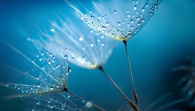 dandelion seeds with dew drops closeup macro photography Ai generated