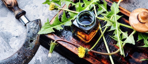 Dandelion tincture in bottle