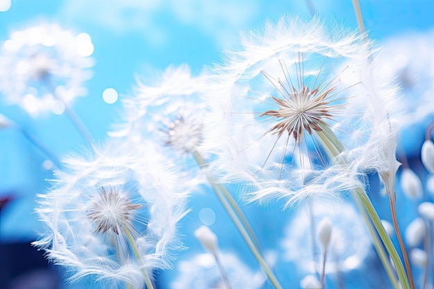 Dandelion With Seeds Blowing Away Blue Sky