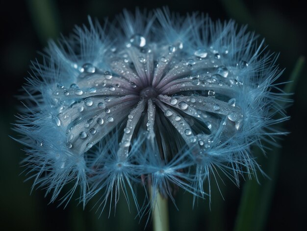 A dandelion with water droplets on it