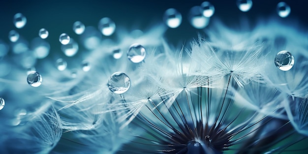 A dandelion with water drops on it