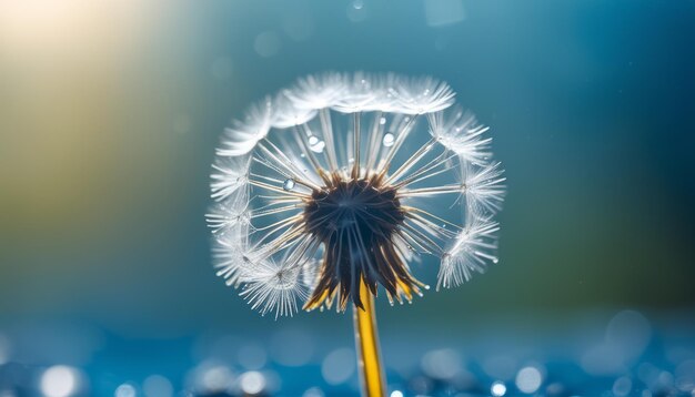 A dandelion with a yellow stem and white fluffy seeds