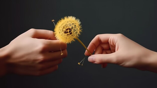 Dandelionbloem in de hand Generative Ai