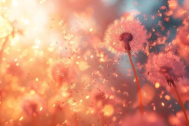 Dandelions blazen in de wind op een zonnige dag