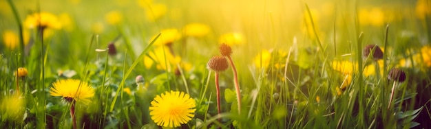 Dandelions and chamomile grass background Generative AI