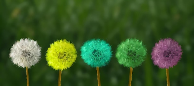 Dandelions in the green grass background