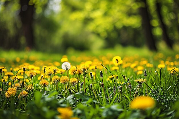 Dandelions meadow in summer day