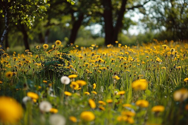 Dandelions meadow in summer day