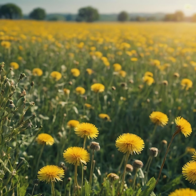 Dandelions meadow in summer day