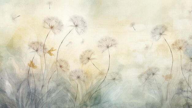 Photo dandelions and watercolor illustration