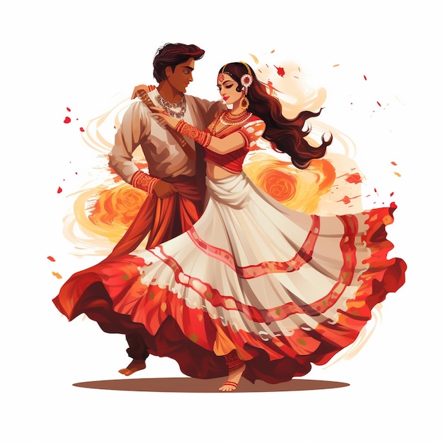 Dandiya Dancing Couple At Navratri Happy Durga Puja