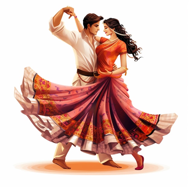 Dandiya Dancing Couple At Navratri Happy Durga Puja