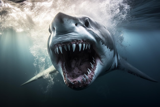 Опасная агрессивная акула под водой