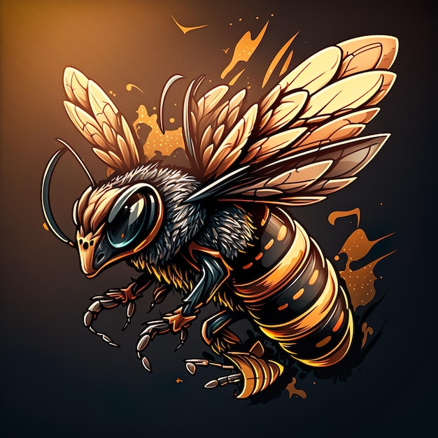 Dangerous and angry bee flying cartoon illustration animal nature bee insect beautiful background