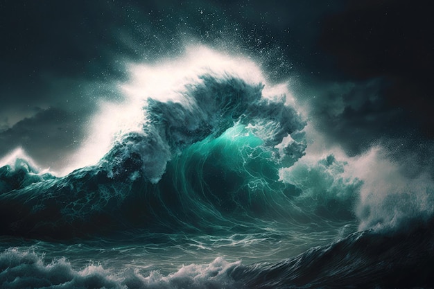 Dangerous aroaching storm over sea or ocean with huge wave  made with generative ai