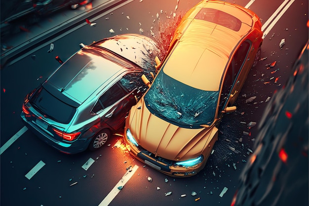 写真 道路保険自動車事故で車の危険な衝突