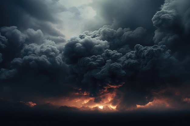 위험한 어두운 폭풍우 하늘과 불과 연기가 자연 배경