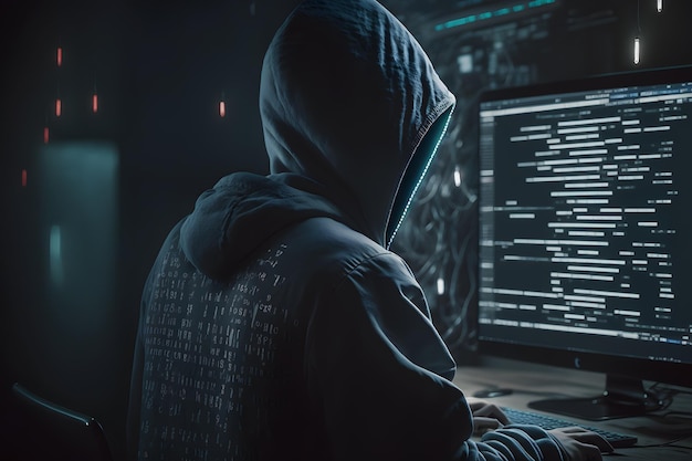 Dangerous Hooded Hacker Breaks into Government Data Servers and Infects Their System with a Virus Neural network generated art