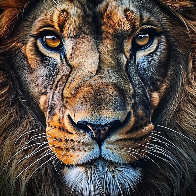 Крупный план лица опасного льва-самца, созданный с помощью генеративного искусственного интеллекта