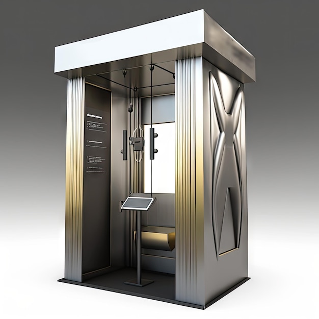危険な外観の金属ブース エレベーター キャビン撮影ブース抽象的な生成 AI イラスト