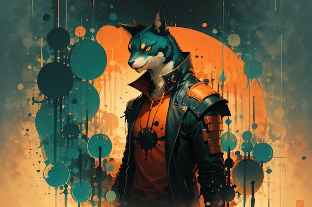 Dangerous monster werewolf animal cartoon anime character abstract virtual illustration background