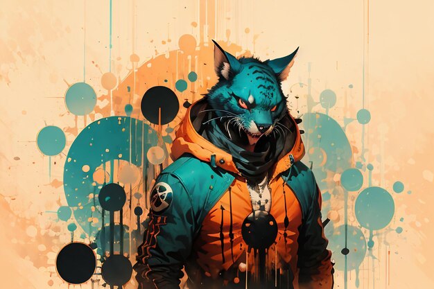 Dangerous monster werewolf animal cartoon anime character abstract virtual illustration background