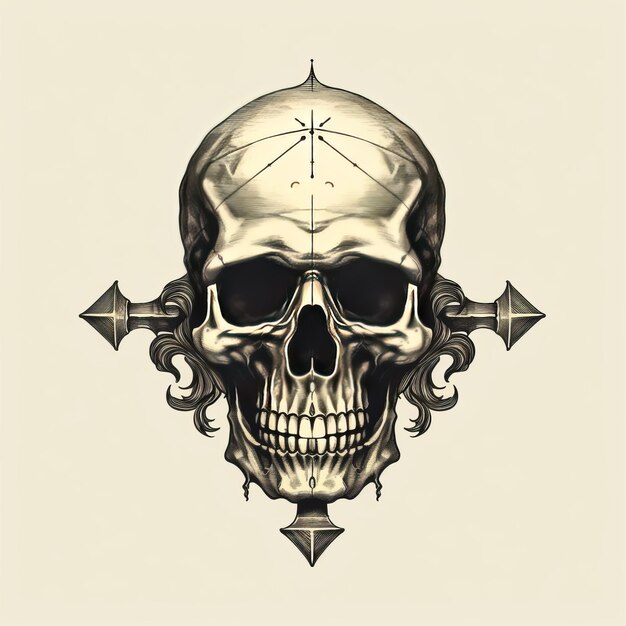 Фото Опасное пиратство - иллюстрация черепа и скрещенных костей в стиле xviii века