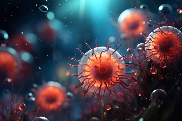 Dangerous viruses in the human body Colored viruses or microbes Generative AI