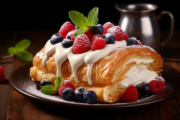 Danish Pastry with Cream Cheese and Fresh Berries Breakfast Delight