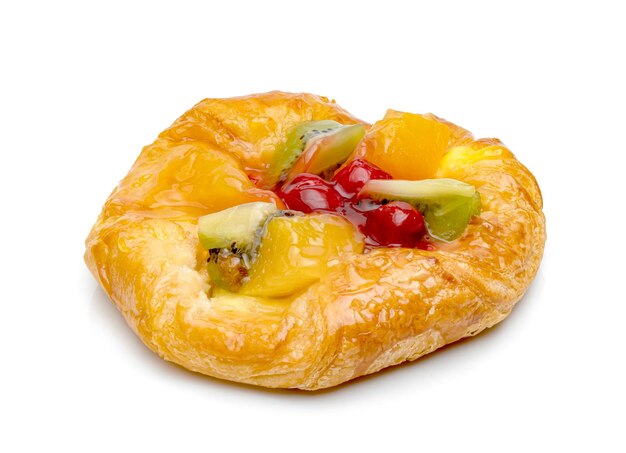 danish pastry with fruits isolated on white background