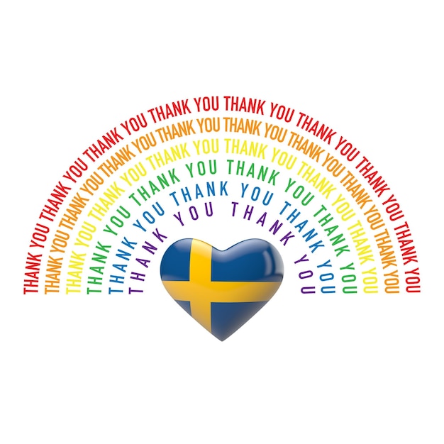 Dank u regenboog met zweedse vlag hart d rendering