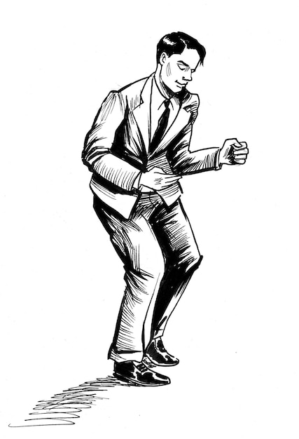 Dansende mens. Inkt zwart-wit tekening