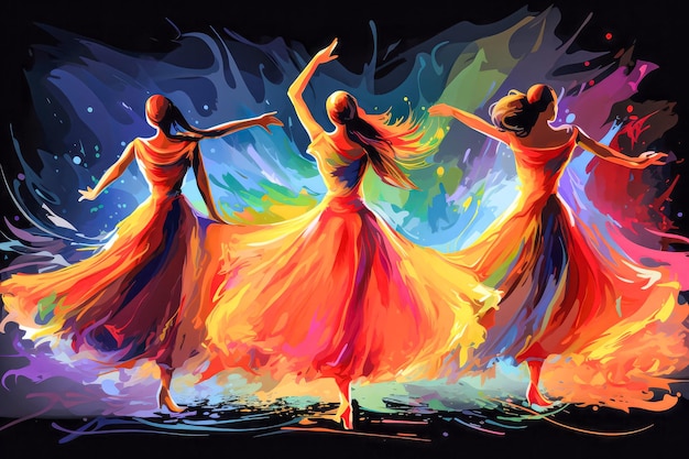 Dansende mensen Kleurrijke illustratie van een groep jonge dansende mensen